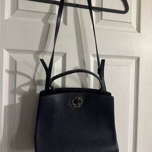 kate spade Navy Pebbled Leather Top-Handle Satchel with Gold Logo